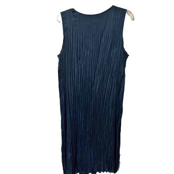 NWT Eileen Fisher Womens Tiered Dress Blue L Crushed Cupro V Neck Sleeveless - Picture 2 of 7